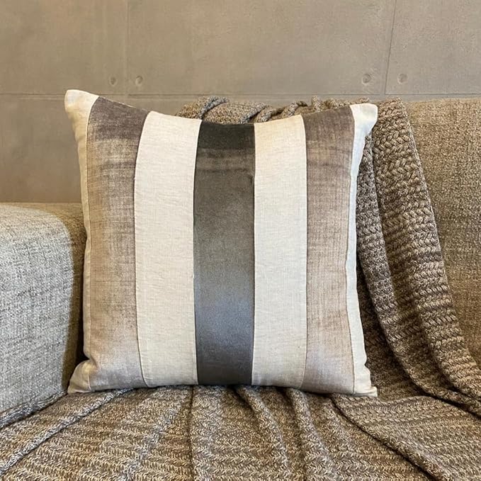The HomeCentric Decorative Pillow Cover, Grey Pack of 2, 18"x18" (45x45 cm) Throw Pillows, Velvet Patchwork Throw Pillows for Couch, Striped Modern Style Easter - Velvet Band Grey