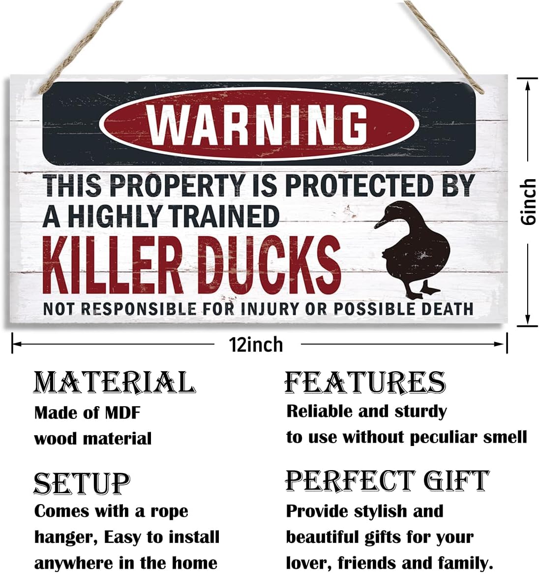 Warning Sign, Killer Ducks Warning Wood Plaque Sign, Funny Door Signs, Decorative Wood Hanging Suspension Plaque, Farmhouse Wooden Wall Decor, Outdoor Hanging Wooden Signs