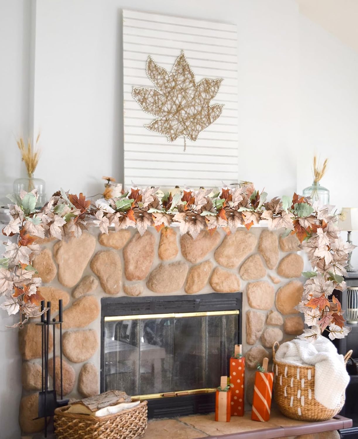 Lvydec 2 Pack Fall Maple Garland - 5.9ft/Piece White Artificial Fall Foliage Garland Colorful Autumn Decor for Home Wedding Party