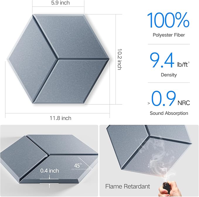 18 Pack Self-Adhesive Acoustic Panels 12" X 10" X 0.4" - Sound Proof Foam Panels for Wall with High Density, Y-Lined Design, Flame Resistant, Absorb Noise and Eliminate Echoes(Smoke Gray)