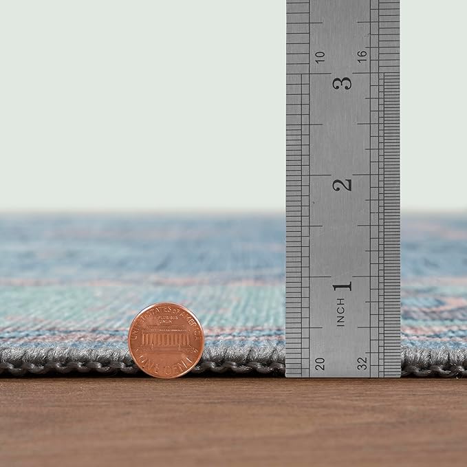 Teal Blue Oushak Large Area Rug 8x10 - Washable Boho Rug Vintage Turkish Non-Slip Carpet Non-Shedding Extra Large Area Rugs for Living Room, Dining, Bedroom, Lounge, Farmhouse