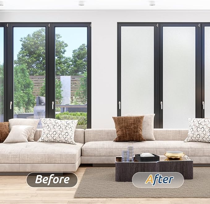 rabbitgoo Window Privacy Film, Frosted Glass Window Clings, Static Cling UV Heat Blocking Door Stickers for Home Bathroom, Removable Indoor Decal Coverings Day and Night, Pure, 29.5 x 157 Inches