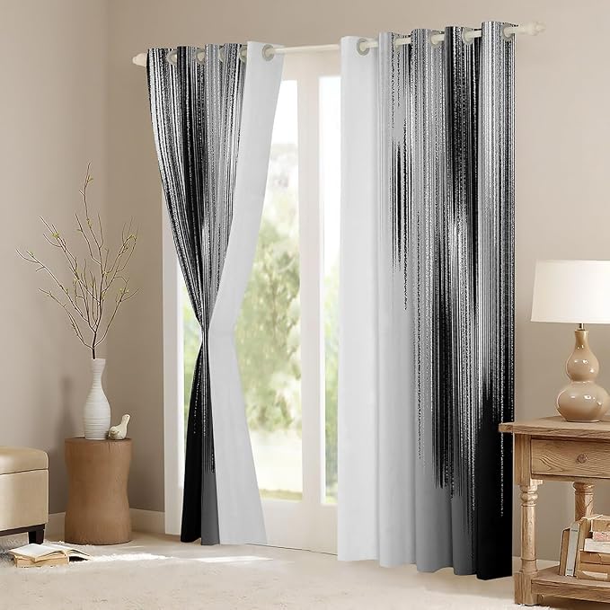 jejeloiu Grey and Black Curtains for Bedroom Living Room (2 Panels, 38 x 54 Inch) Modern Art Darkening Drapes Decor Vintage Messy Rust Blackout Curtains Gradient Stryle Window Treatments