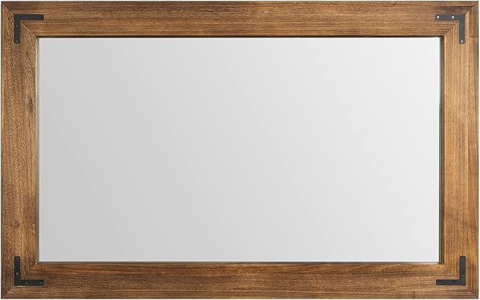 YOSHOOT Rustic Wooden Framed Wall Mirror, Natural Wood Bathroom Vanity Mirror for Farmhouse Decor, Vertical or Horizontal Hanging, 53" x 28", Brown