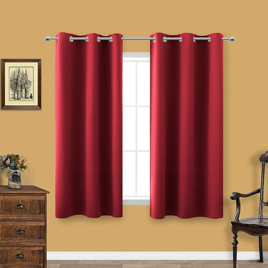 KOUFALL Red Kitchen Curtains,Short Blackout Window Curtains for Bathroom,45 Inch Length,Sets of 2 Piece