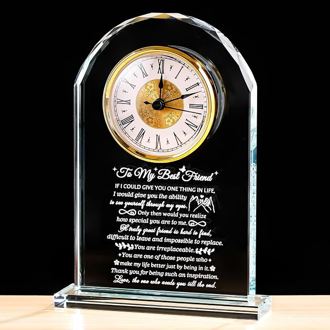 Movdyka Best Friend Bestie Birthday Gifts for Women, Crystal Clock Keepsake | Gift for Best Friends Woman Mother's Day Christmas Bestie Bff Soul Sister Friendship Graduation Gift Ideas
