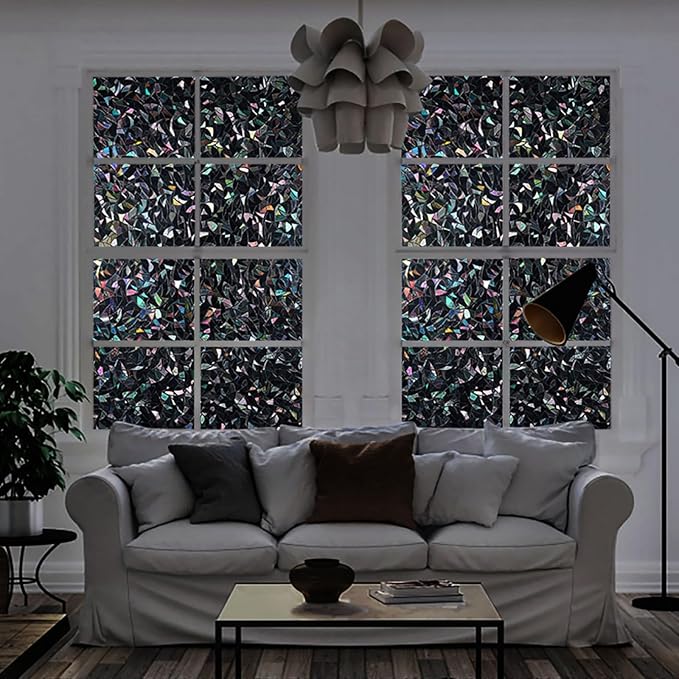 LEMON CLOUD Window Privacy Film Total Blackout Decorative Window Film, Static Cling Darkening Frosted Glass Covering 100% Opaque Removable for High Privacy, Black Half Moon Anti-UV(17.5 x 157.4 Inch)
