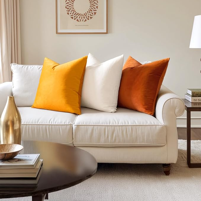 MIULEE Velvet Throw Pillow Covers 12x12 Inch, Pack of 2 - Burnt Orange, Soft Solid Small Fall Decorative Pillow Covers Modern Luxury Home Decor for Couch Chair Sofa Bedroom Livingroom Car