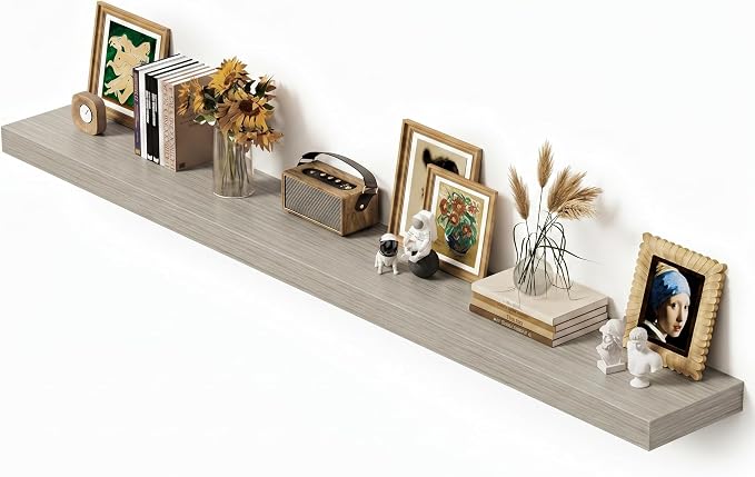 Vivelove 12 in Deep Floating Shelves for Wall, 72" x 12" x 2" Shelves for Room Wall Mounted, 2 Inch Thick Shelf for Bathroom Bedroom Kitchen Book Room, Modern Farmhouse Decor, Set of 1, Grey