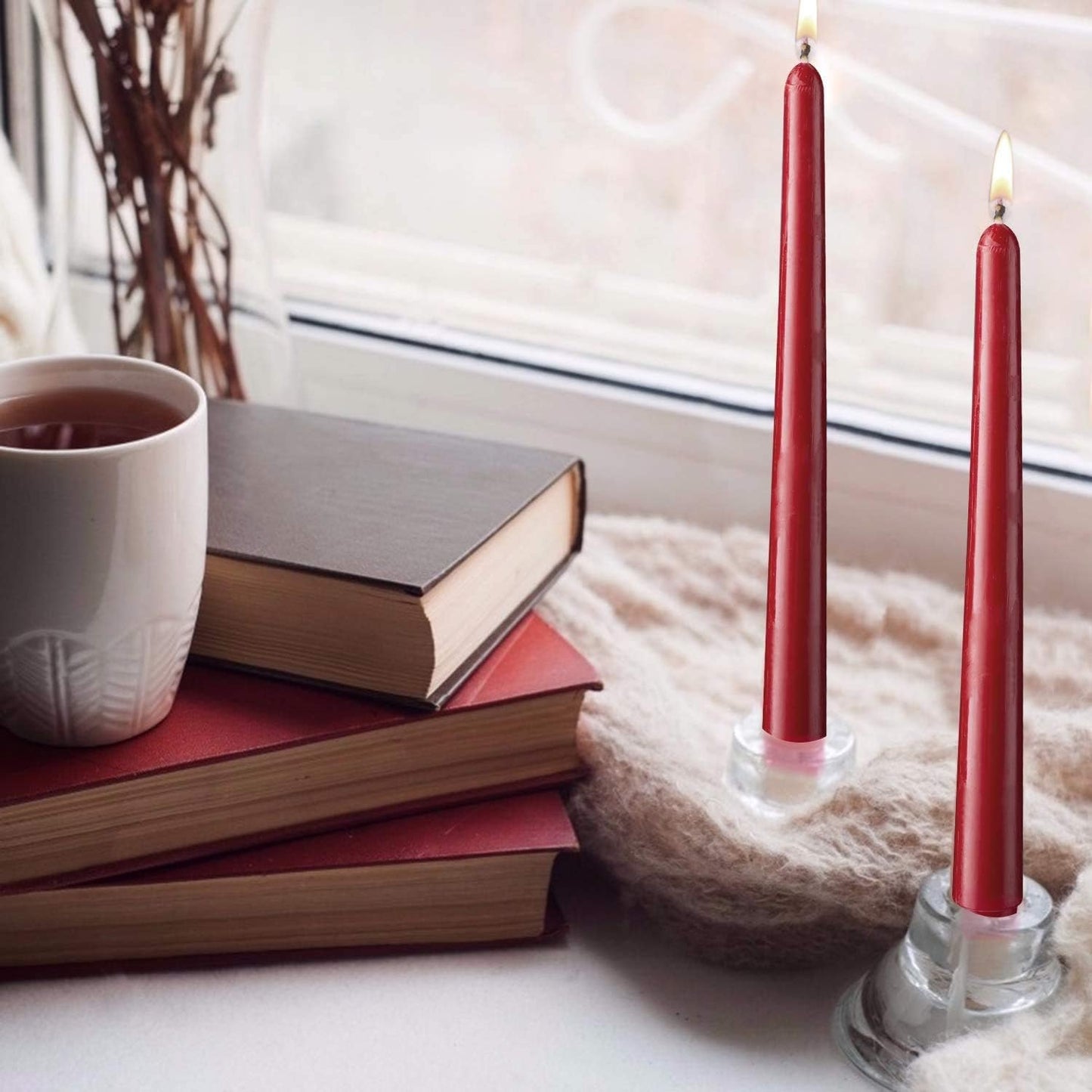 14 Pack Dark Red Taper Candles 12 Inch Tall 3/4 Inch Thick Burn 10 Hours (Burgundy)