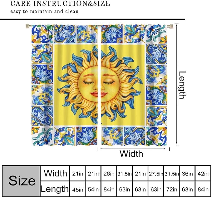 Mexico Blackout Curtains, Bohemian Sun Moon Abstract Modern Mid Century Window Drapes, for Bedroom Living Room 52" W X 84" L