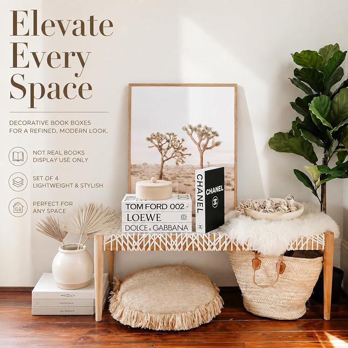 PROBENEX 4 Pcs Decorative Books | Faux White Coffee Table & Shelf Decor | Bright Scandinavian Look for Living Room, Office and Entryway - Not Real, Tool-Free 2-Min Setup