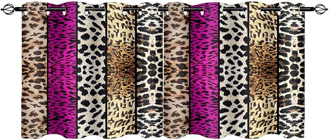 Wild Animal Print Curtain, Room Darkening Thermal Insulated Blackout Leopard Boa Window Drapes with Grommets for Living, Dining, Bedroom, Hot Pink Leopard Print, 42"x 24", 2 Panels