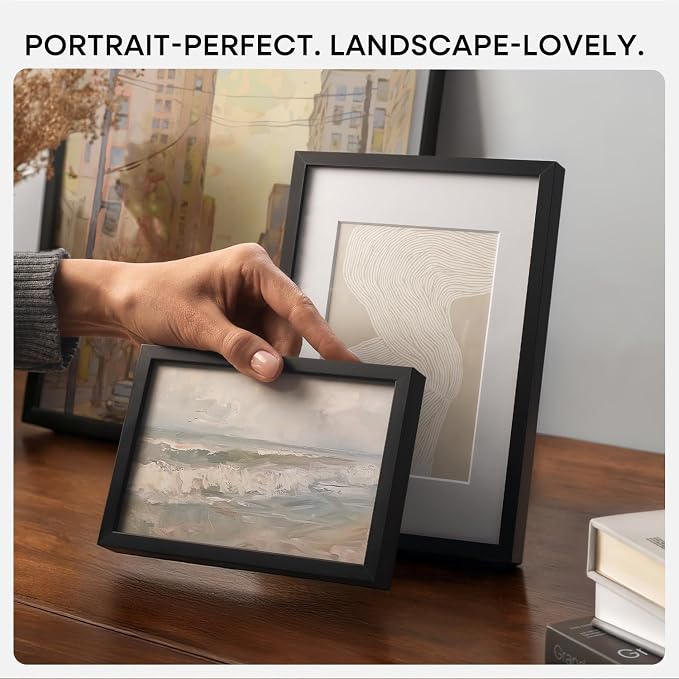 Homeforia Black Picture Frames 8x10, High End Metal 8 x 10 Photo Frame with Mat 5 by 7 Art, 10x8 Black Frame Matted to 5x7 inch Print, 8by10 Wall or Tabletop Frames, Tempered Glass, Wall Kit, Set of 3