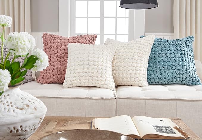 Pillow Cover 24x24 1 Piece Velvet Euro Sham Decorative Farmhouse Pillowcase Boho Square Cushion Covers Soft Bubble Texture for Couch Sofa Bed Bedroom Car Living Room，Pink