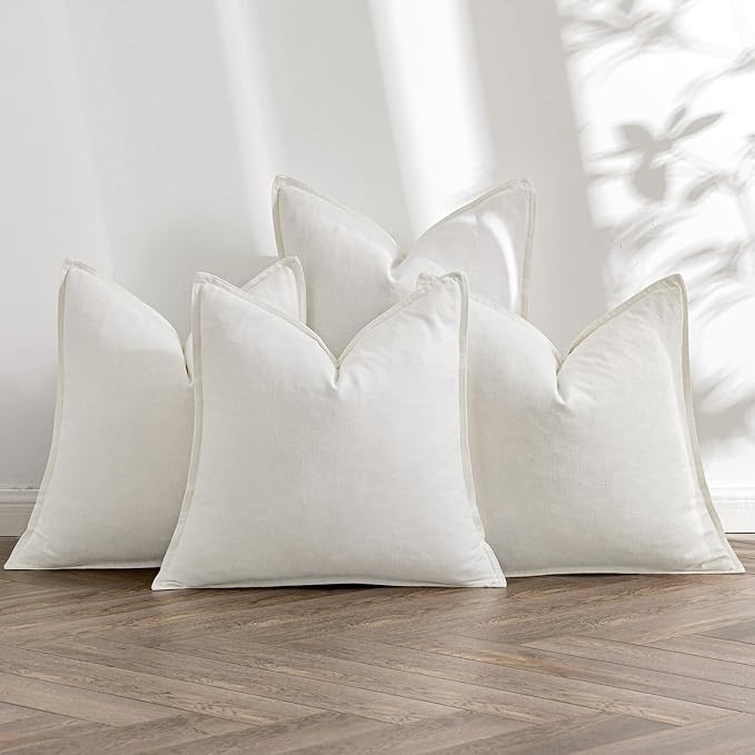 MIULEE Cream Boho Linen Decorative Pillow Covers 18x18 Inch Pack of 4 | Natural Throw Pillow Covers Soft Farmhouse Couch Pillowcases Modern Home Decors for Living Room Bed Sofa