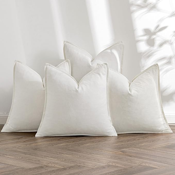 MIULEE Cream Boho Linen Decorative Pillow Covers 20x20 Inch Pack of 4 | Natural Throw Pillow Covers Soft Farmhouse Couch Pillowcases Modern Home Decors for Living Room Bed Sofa