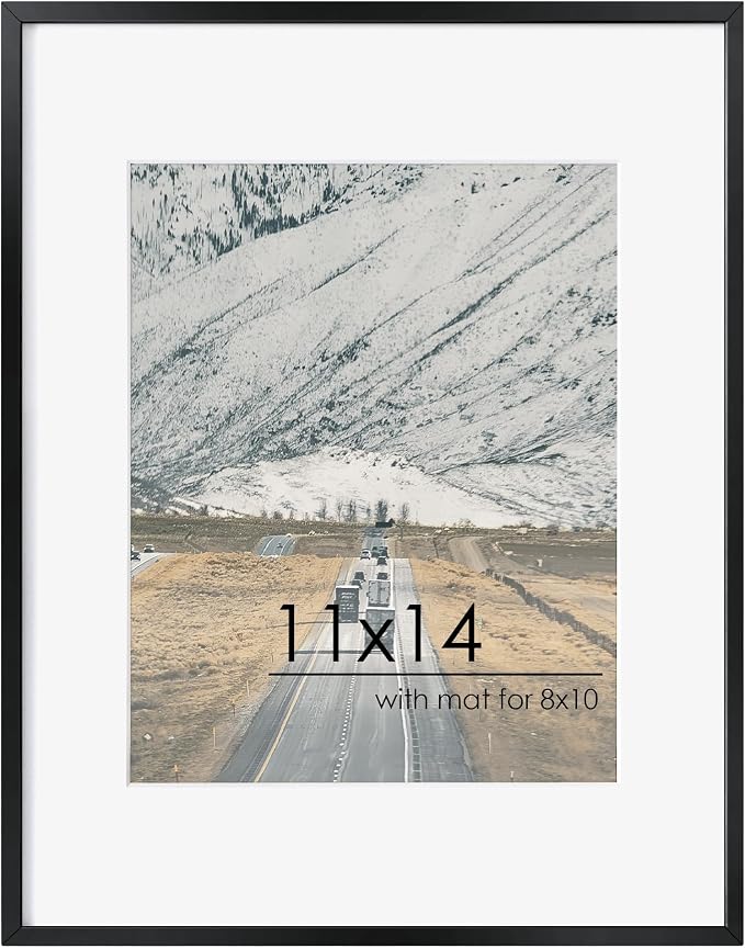 FLYJOE 11x14 Picture Frame - 11 by 14 Metal Picture Frame With Mat For 8x10 | 14x11 Frame Aluminum | Plexiglass And Hanging Hardware Included | 11x14 Poster Frame | Black