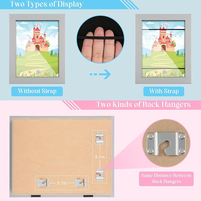 [2-Pack] Kids Art Frames, 8.5x11 Front Opening Kids Artwork Frames Changeable, Gray Artwork Display Storage Frame for Wall, Holds 50 Pcs, for 3D Picture, Crafts, Children Drawing, Hanging Art,