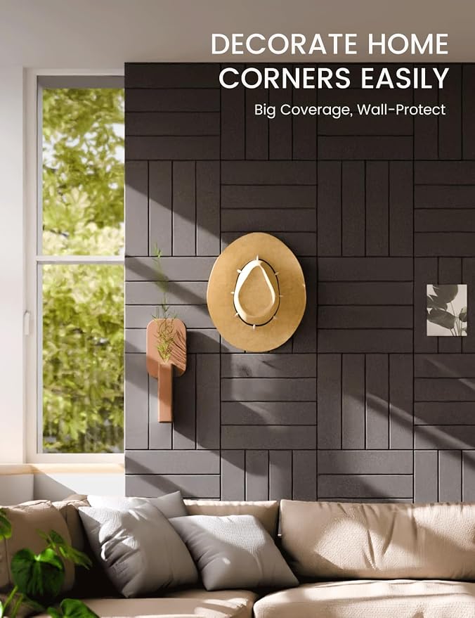 Fluxynara Felt Bulletin Board Tiles Large 48"x36"Cork Board Alternative-12 Pack with 64 Adhesive Tabs, Thick Slat Wall Panels for Office Decor, Push Pin Board Wall Organizer Alternative-Charcoal Gray