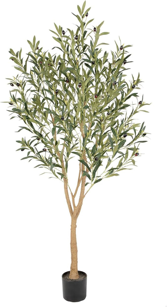 Nafresh Tall Faux Olive Tree, 5ft(60in) Realistic Potted Silk Artificial Indoor with Green Leaves and Big Fruits for Home Office Living Room Bedroom Stairs Foyer Decor
