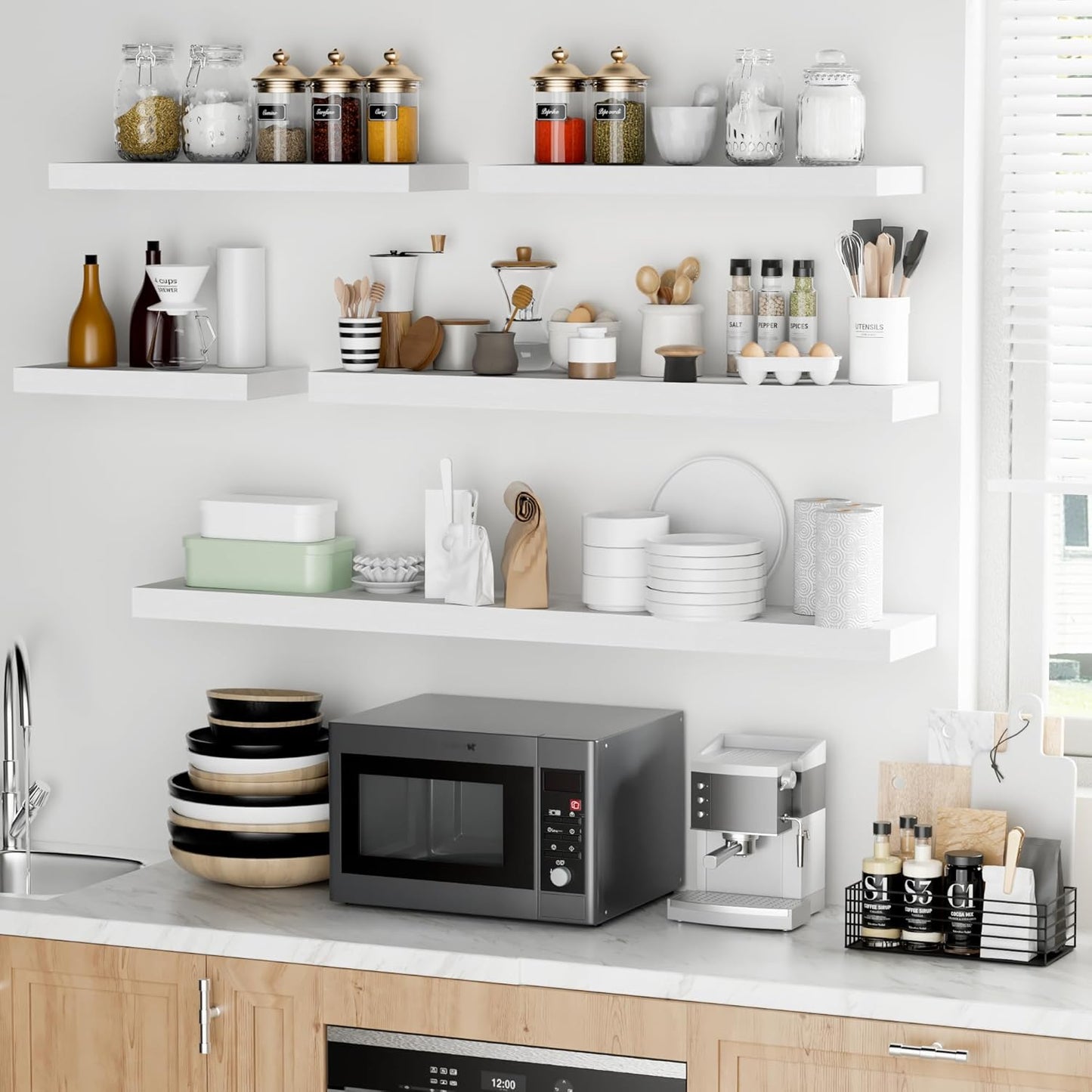 Fun Memories 36 Inch Floating Shelves - Deep Rustic White Wooden Wall Shelves - Extra Deeper & Thicker Wall Mounted Storage Shelf for Bedroom, Kitchen, Farmhouse - 2 Pack, Rustic White