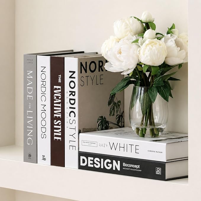 Decorative Faux Books Set of 6 – Modern Luxury Fake Books for Home Decor, Coffee Table & Bookshelf Styling, Aesthetic Stacked Book Decor for Living Room & Entryway