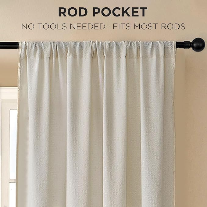 Joydeco Beige Boho Curtains 84 Inch Length 2 Panels, Super Soft Bohemian Farmhouse Curtains, Semi Sheer Light Filtering Drapes for Bedroom Living Room (Rod Pocket with No Tassels, 52Wx84L)