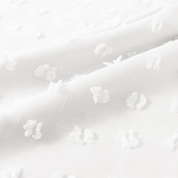 White Blackout Pleated Ruffle Curtains for Bedroom with Design,Room Darkening Pom Pom Textured Ruffled Farmhouse Boho French Country Decorative Curtains for Living Room 84 Inches Long
