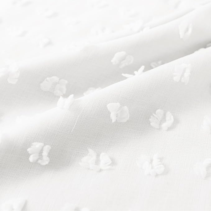 Lino Rosa Bathroom Curtains Window,Short White Boho Pom Pom 60% Backout Farmhouse Privacy Curtain for Small Bedroom Kitchen Windows 45 Inch Length