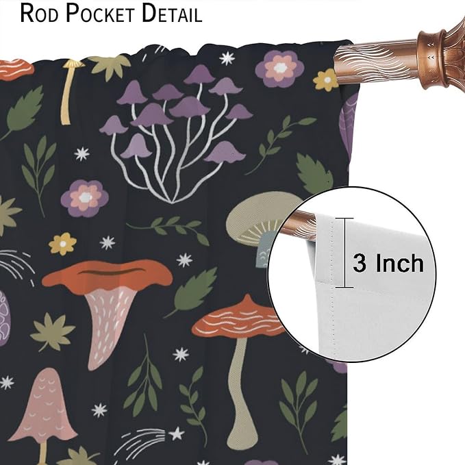 Mushroom Curtains,Colorful Plant Forest Botanical Print Window Treatments for Bedroom Living Room Kitchen Cartoon Herbs Floral Window Drapes 2 Panels Set,Total Size 72 x 63 Inch