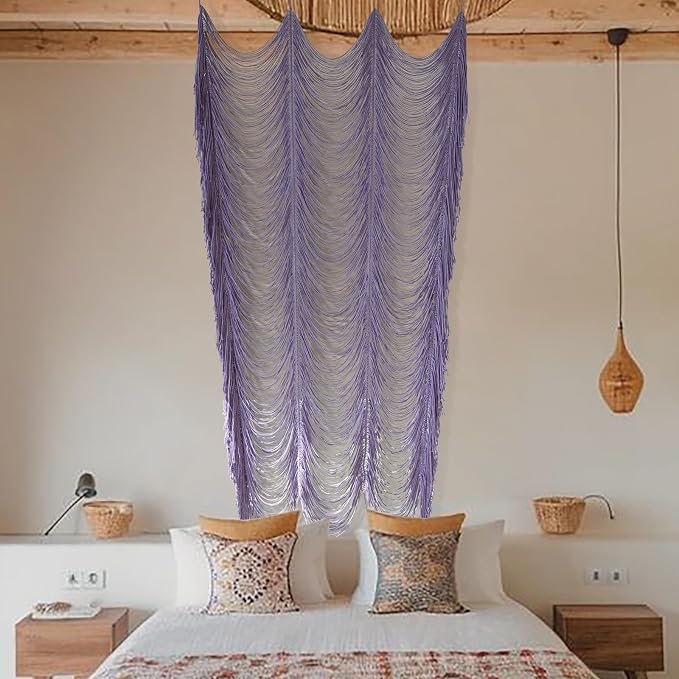 Flber Macrame Curtain Boho Doorway Curtain Handwoven Room Divider for Bedroom Window Closet Wedding Backdrop Arch 59" W x 75" H(1Panel)