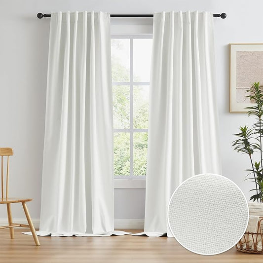 KEQIAOSUOCAI Natural Blackout Curtains Cream Beige Colored 102 Inches Long 2 Panels, Farmhouse Back Tab Pleated Curtains, Floor to Ceiling Curtains for Bedroom Dining Room, 50W x 102L