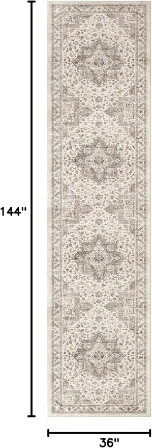 Vintage Hallway Runner Rug 3x12: Large Soft Washable Entryway for Kitchen Laundry Room Non-Slip Backing Runner for Entrance Living Room Bedroom Bathroom - Light Brown