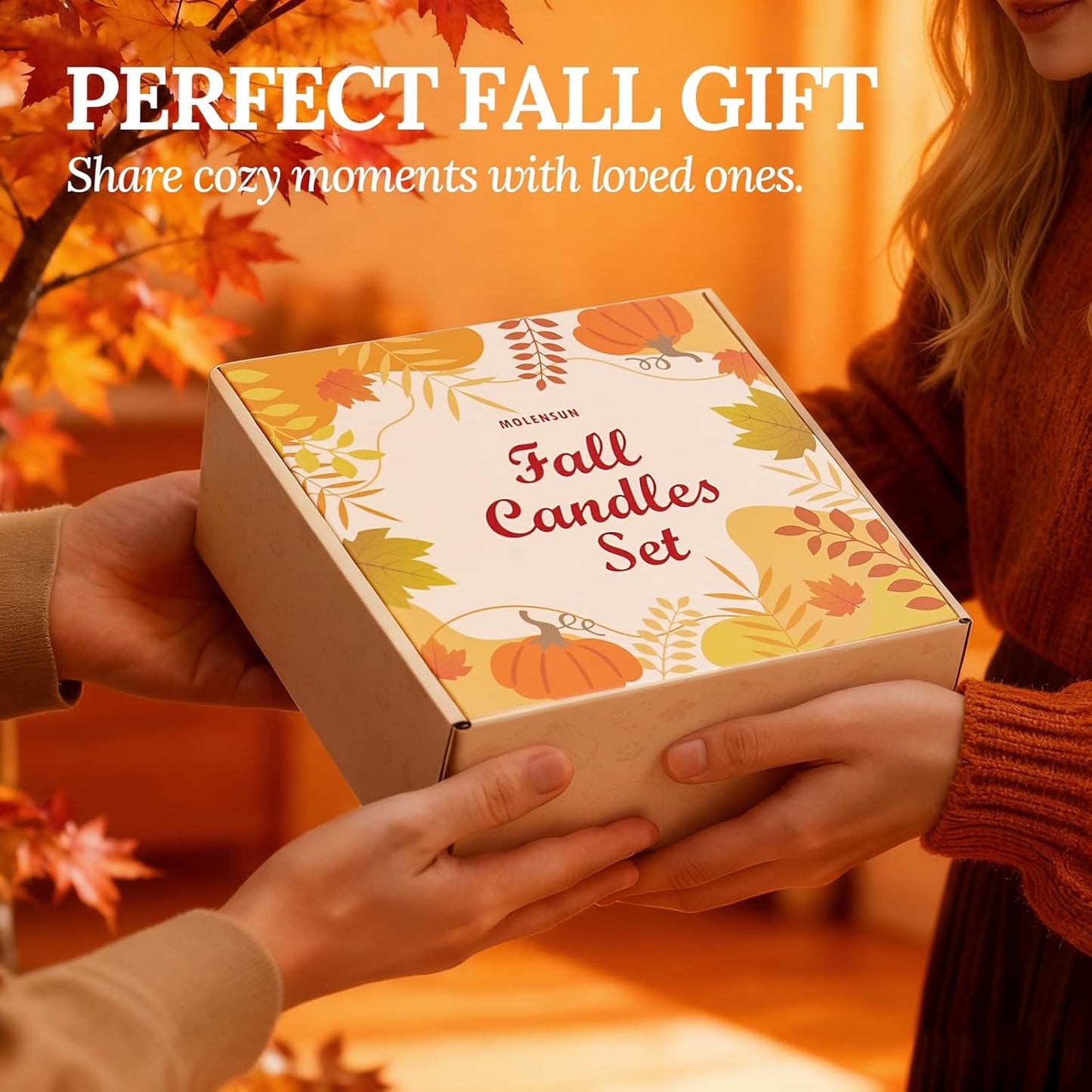 Fall Candles – 54oz (6×9oz) Soy Candles Gift Set with Autumn Scents: Pumpkin Spice, Cinnamon Clove, Apple Pie, Fireside Night, Hot Cocoa, Hello Fall – Gifts for Women & Men, Autumn Home Decor