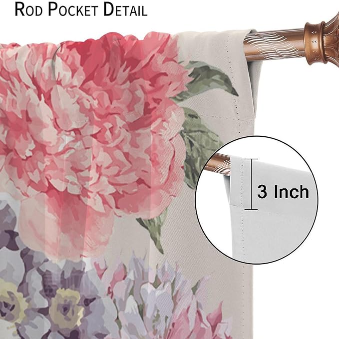Floral Blackout Window Curtain Vintage Bouquet of Peony Wild Flowers Nature Botanical Leaf for Home Kitchen Restaurant Decoration Drapes 2 Panels 42x45 Inch, Style-2