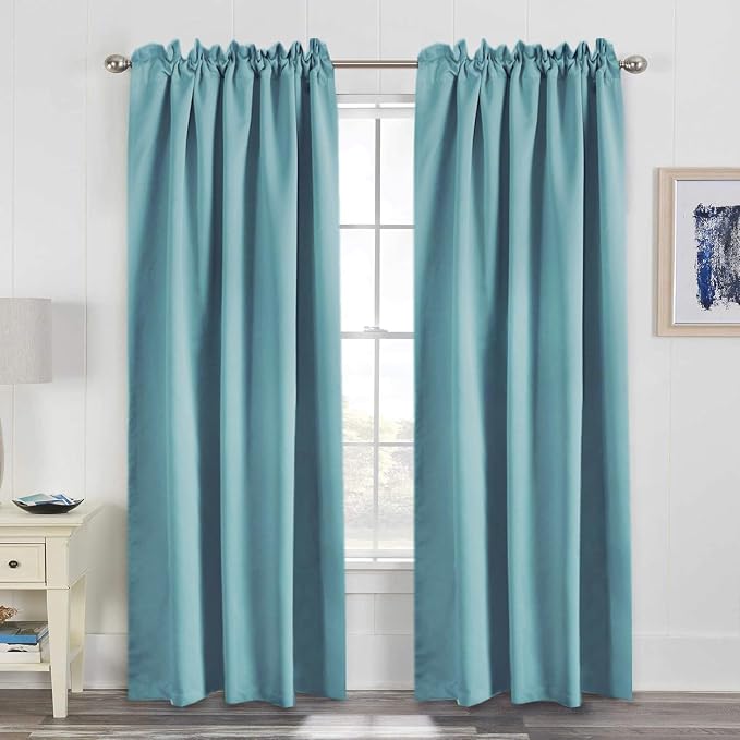 H.VERSAILTEX Blackout Curtains Thermal Insulated Window Treatment Panels Room Darkening Blackout Drapes for Living Room Back Tab/Rod Pocket Bedroom Draperies, 52 x 84 Inch, Solid Aqua, 2 Panels