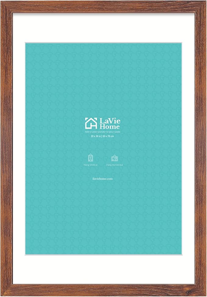 LaVie Home 20 x 30 Picture Frame Brown Poster Frame,Display Pictures 18x24 with Mat or 20x30 Without Mat, Stable and Sturdy Frame and Polished Plexiglass, Suitable for wall decoration（1 Pack）
