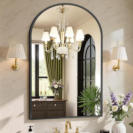 Sweetcrispy 26.5"x38" Arched Black Bathroom Vanity Mirror for Over Sink, Wall Decor Mirror for Entryway, Bedroom, Living Room