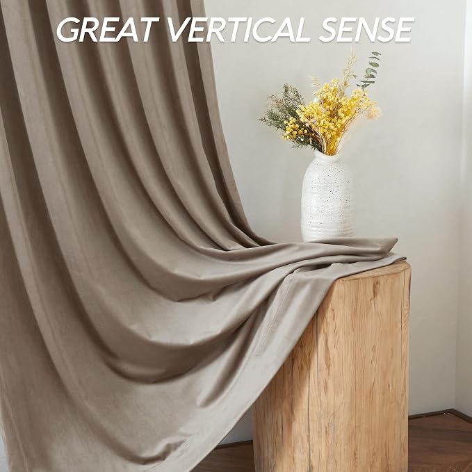 RYB HOME Camel Beige Velvet Curtains 96 inch, Heavy Duty 2-Layer Window Curtains with Pleat Tape Blackout Shades for Bedroom Thermal Insulated Privacy Drapes for Living Room, W48 x L96 inch, 1 Panel