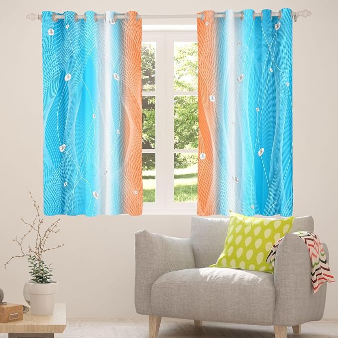 jejeloiu (2 Panels, 52 x 84 Inch Orange and Blue Darkening Drapes Strip Lines Curtains for Bedroom for Kids Women Men Ombre Pearl Printed Blackout Curtains Geometric Window Treatments
