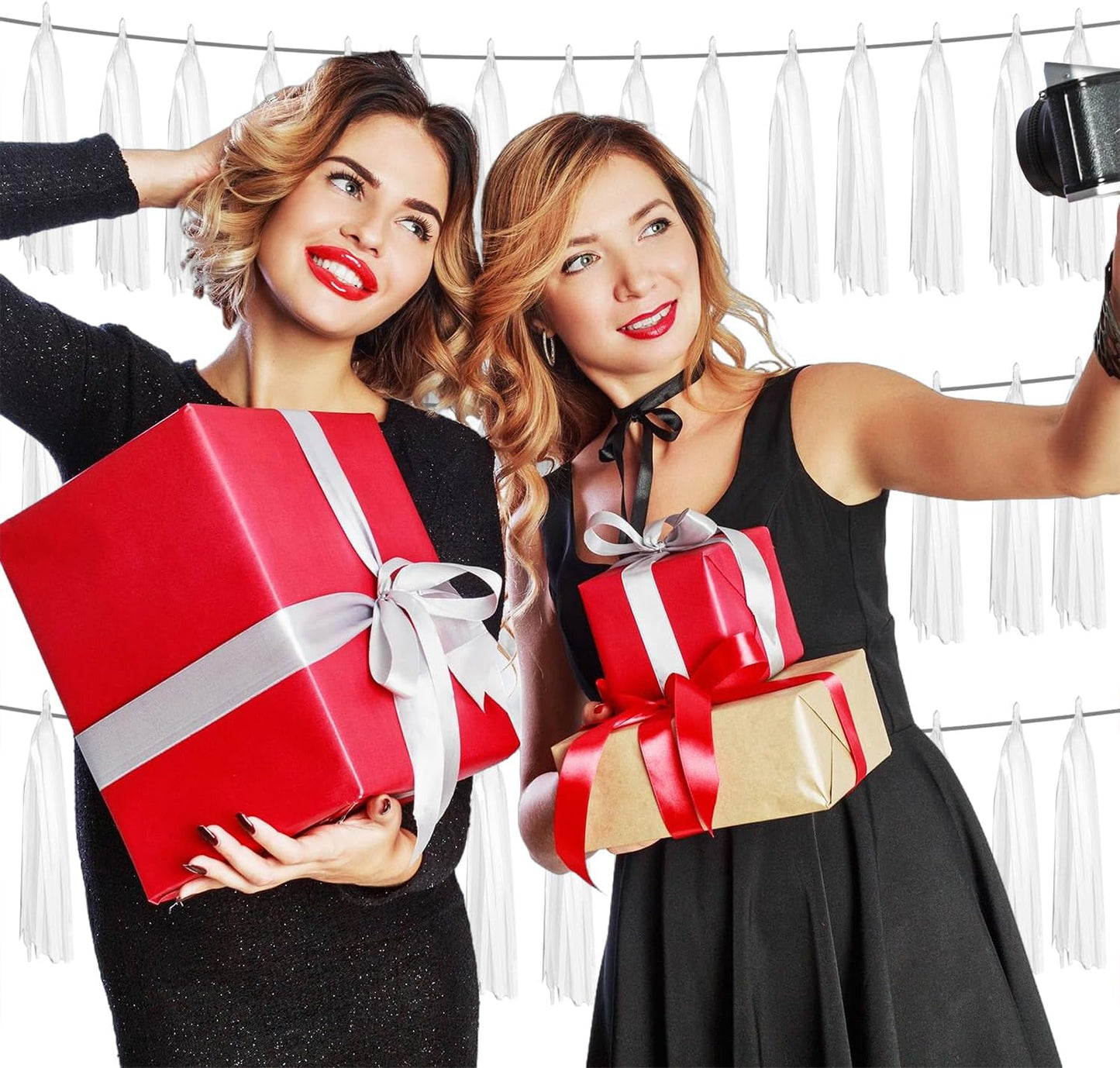 3P White Foil Fringe Metallic Tassel Streamers Banner Tassel Garland for Parade Floats, Graduation, Wedding, Birthday, Halloween, Christmas, Bridal/Baby Shower Party Decorations