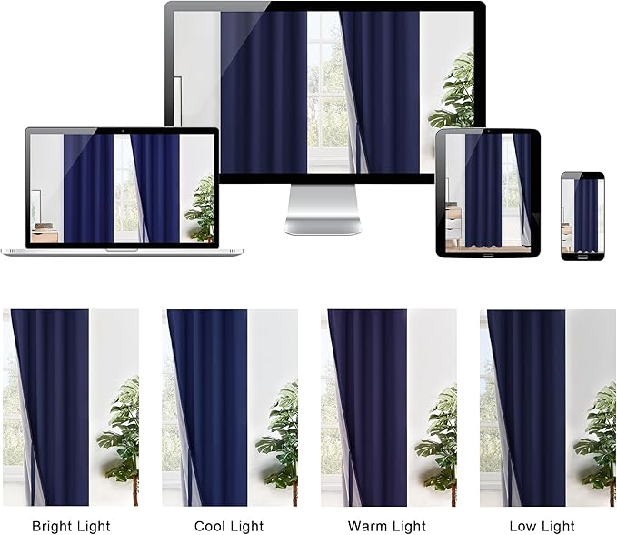 XWZO Full Blackout Curtains 84 Inches Length with Tiebacks- Heat and Light Blocking Rod Pocket & Back Tab Window Drapes with Black Liner Backing for Bedroom/Kid's Room, Navy Blue, W42 x L84, Set of 2