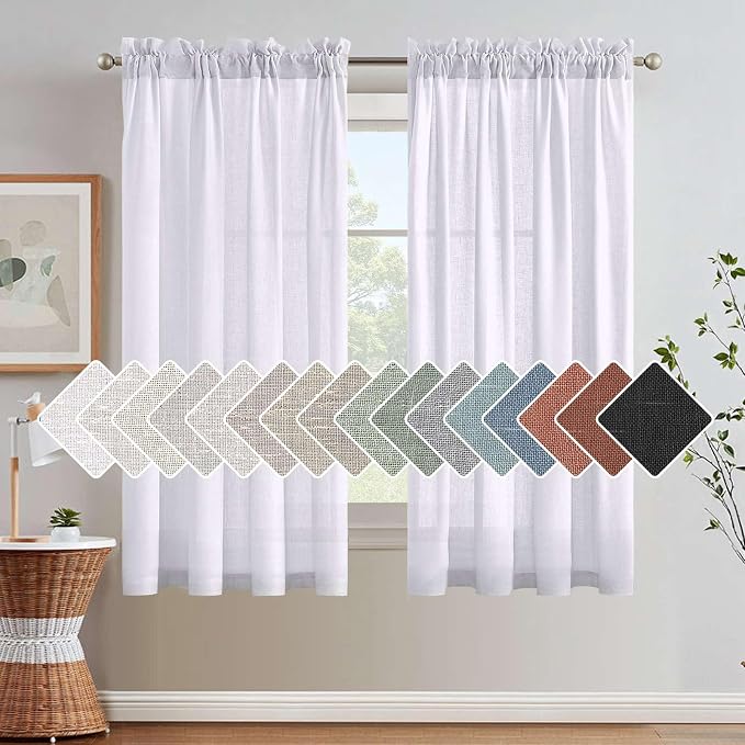H.VERSAILTEX Light Filtering Linen Textured Curtains for Living Room Window Treatment Natural Durable Privacy Added Draperies/Drapes/Panels/Treatment, Rod Pocket (2 Pack, 52 by 54 Inch, Bright White)