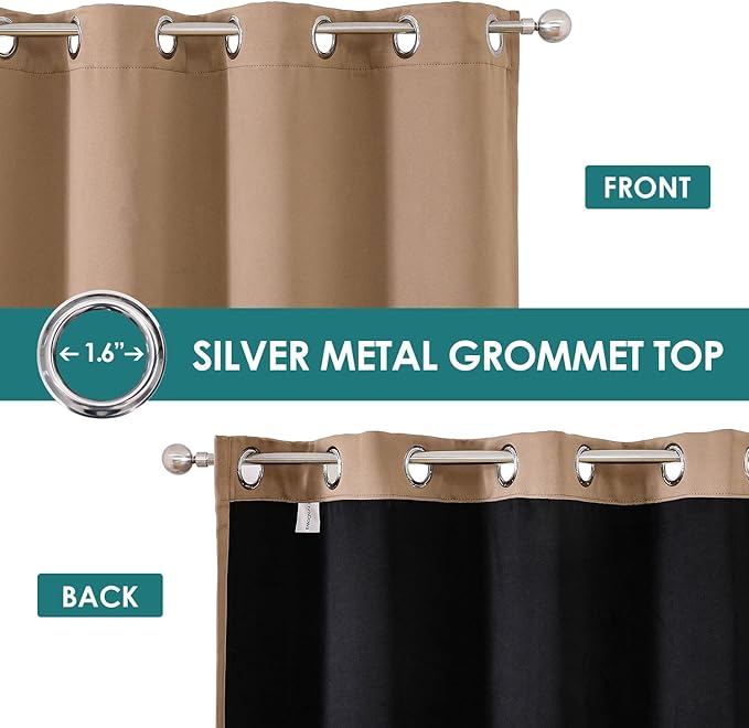 ChrisDowa 100% Blackout Curtains for Bedroom with Black Liner, 2 Thick Layers Total Blackout Thermal Insulated Grommet Window Curtains 2 Panels Set (Cappuccino, 52 x 84 Inch)