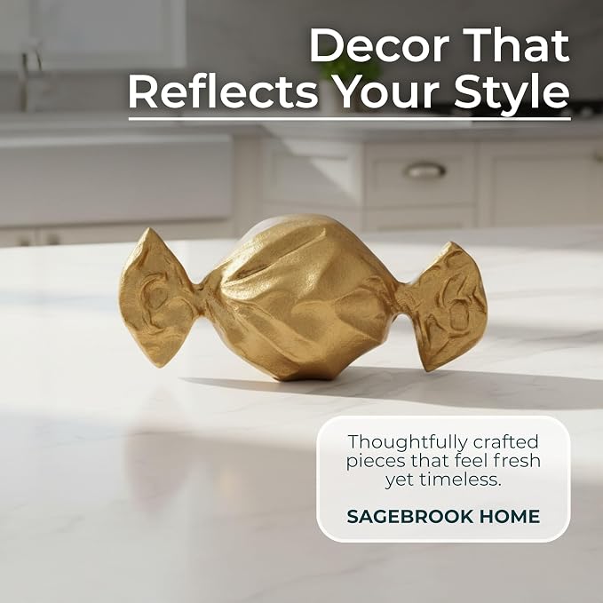 Sagebrook Home Gold Metal 9" Wrapped Candy Decorative Object, Elegant Aluminum and Suar Wood Accents for Home Decor