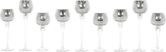 Hosley 3 Sets Crackle Metallic Glass Tealight Holders Set /3-12 Inch, 10 Inch, 9 Inch Ideal for Weddings Special Events Parties Also Makes a Great Gift