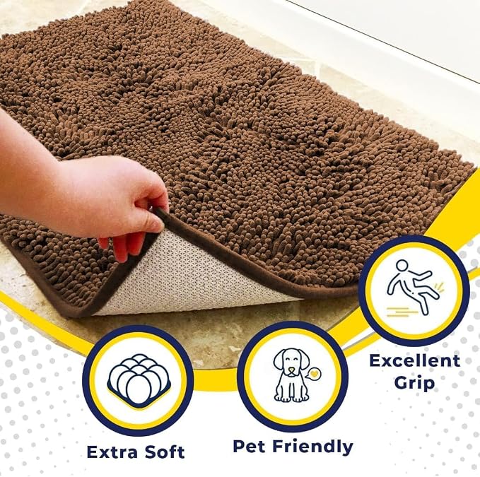 Muddy Mat® | Super Water Absorbent Door Mat Indoor, Microfiber Quick Dry Chenille Entryway Rug, Slip Resistant Front Door Mat, Indoor Mats for Entryway, Machine Washable Pet Rug, Brown 36"x60"