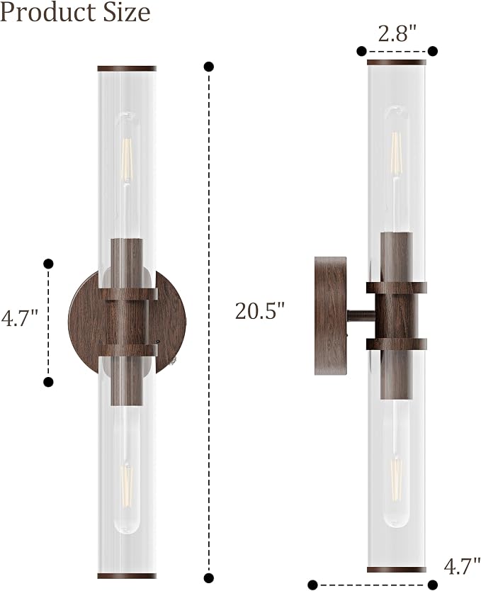 Rayogale Walnut Wireless Battery Operated Wall Sconces with Remote Control | Glass Rechargeable Wall Lights Set of 2 with Timer Function Dimmable for Living Room Bedroom Emergency 3000K, 20.5 Inch