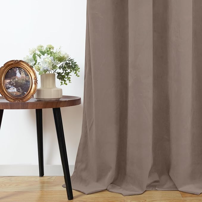 YoungsTex Taupe Curtains 96 Inches Long for Living Room, Velvet Blackout Drapes with Grommet Room Darkening Privacy for Bedroom, 2 Panels, 52 X 96 Inch